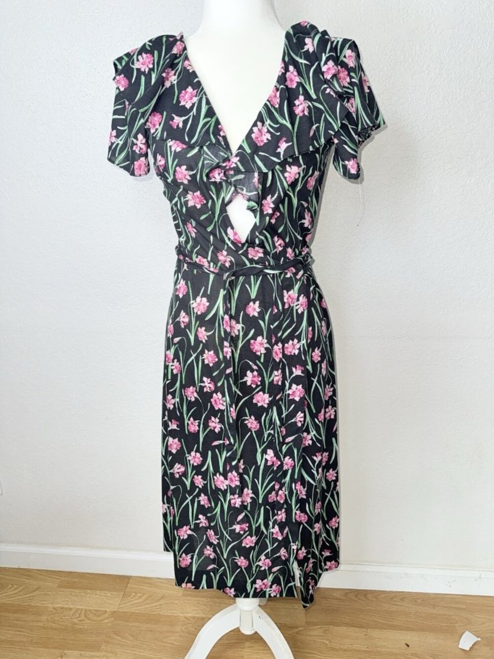 Vintage 1970s CLOVIS RUFFIN Ruffinwear Floral Jersey Knit Wrap Dress USA K